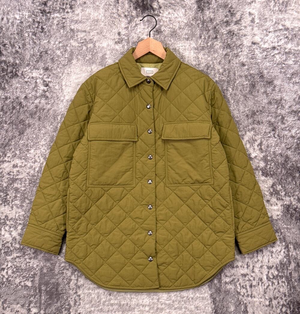 AYR Big Mood Quilted Jacket Small Womens Green Snap Front Shacket
